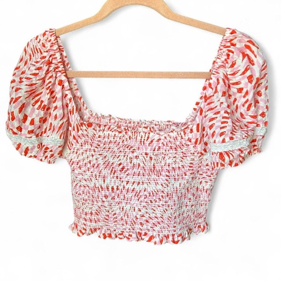 Reset- Pink & Red Smocked Peasant Crop Top | Boho Vibes | Size M ❤️🌸 - Picture 4 of 8